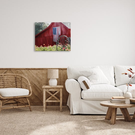 Stupell Industries Red Barn with American Flag Canvas Wall Art